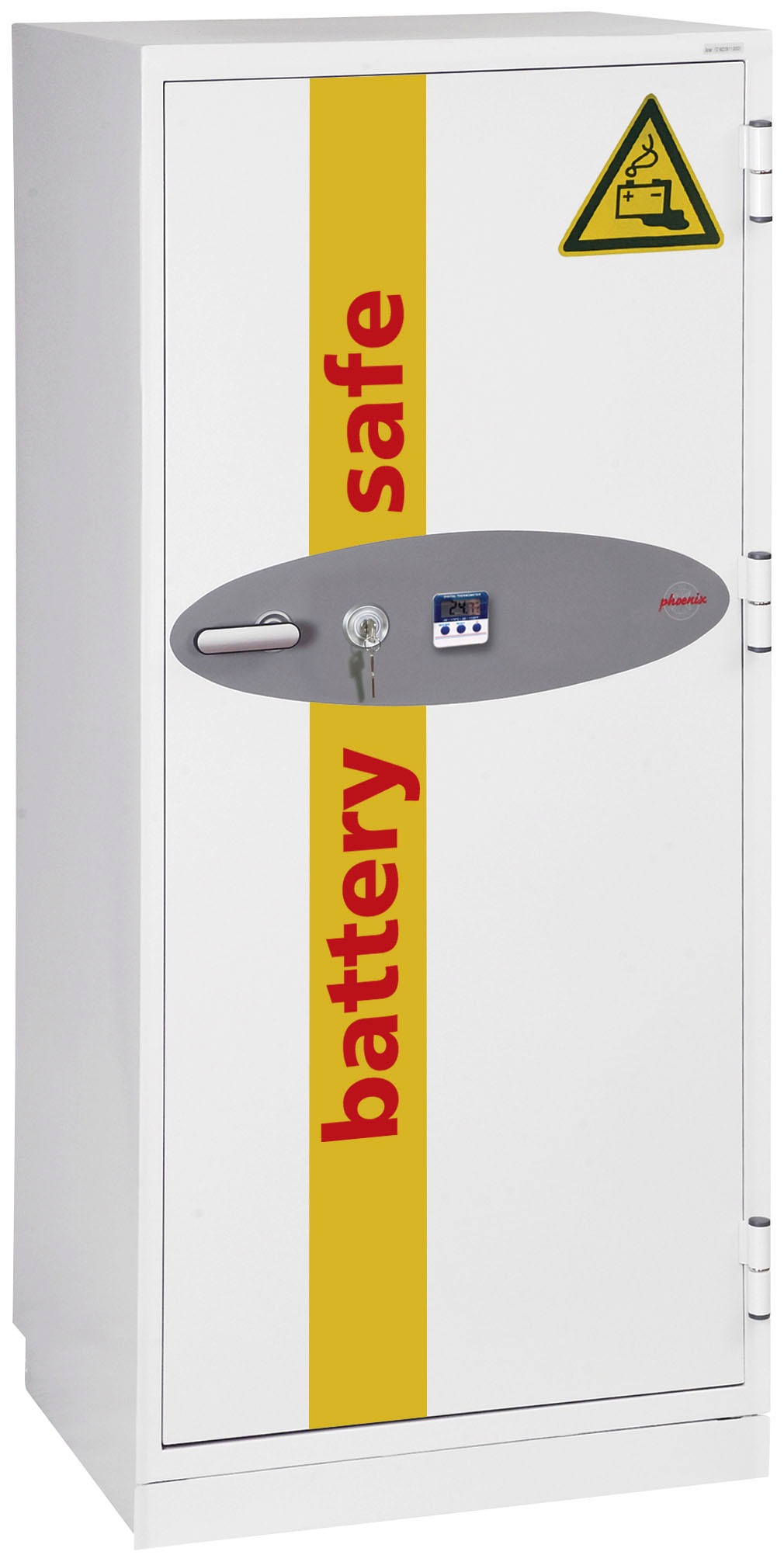 Bild von Phoenix Battery Commander BS1932K, Aufbewahrungstresor für Batterien, B 690 × T 650 × H 1685 mm, feuergeschützt, Temperaturanzeige, Mehrfachverriegelung, 3 Schwerlastfachböden, Schlüsselschloss