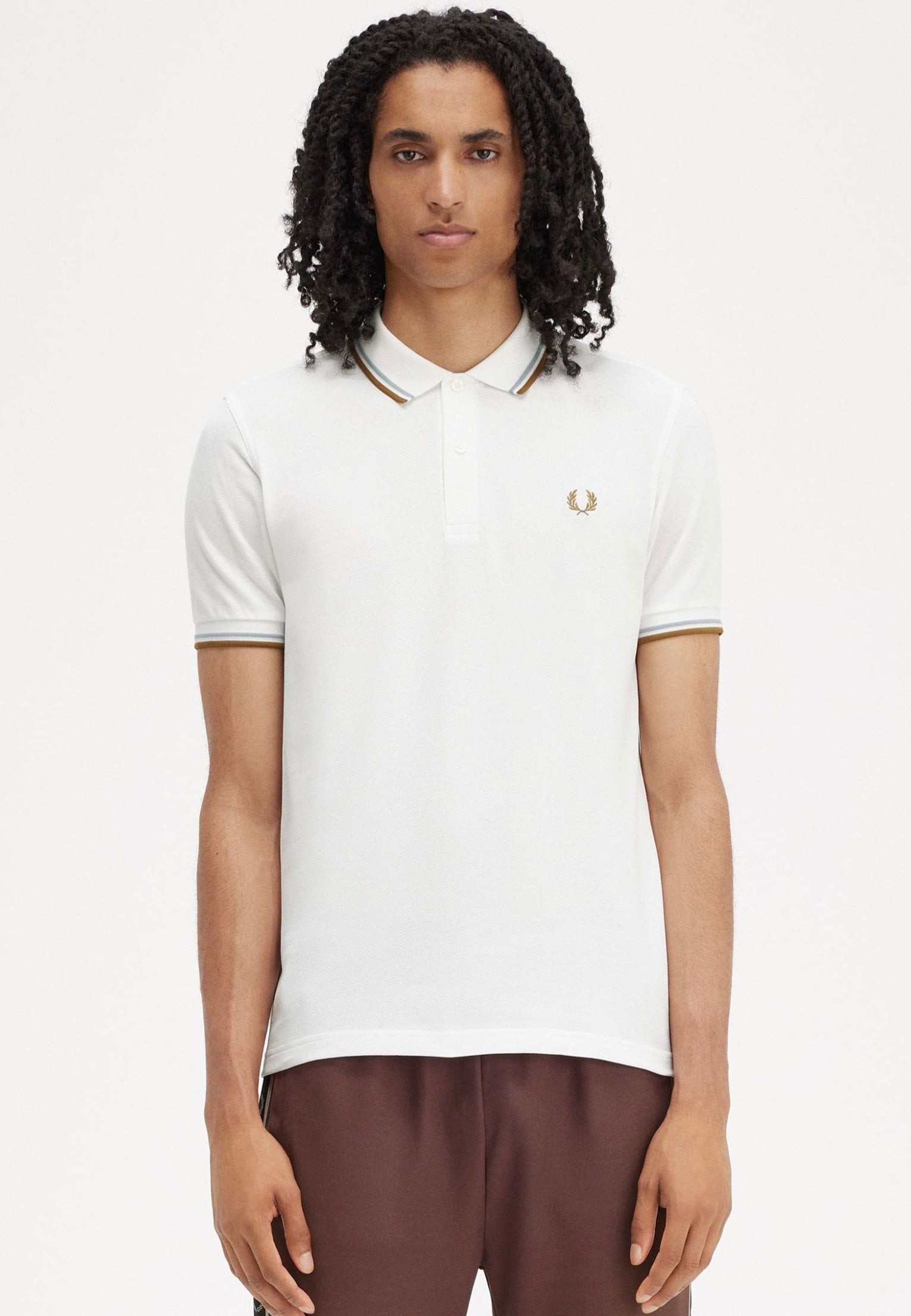 Bild von Fred Perry - Twin Tipped Snow White/Silver Blue/Dark Caramel - Polo - Weiß - XL - 100% Baumwolle,Baumwolle