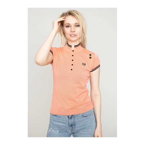 Bild von Fred Perry x Amy Winehouse - Knitted Coral Heat - Polo - Orange - S - 100% Baumwolle