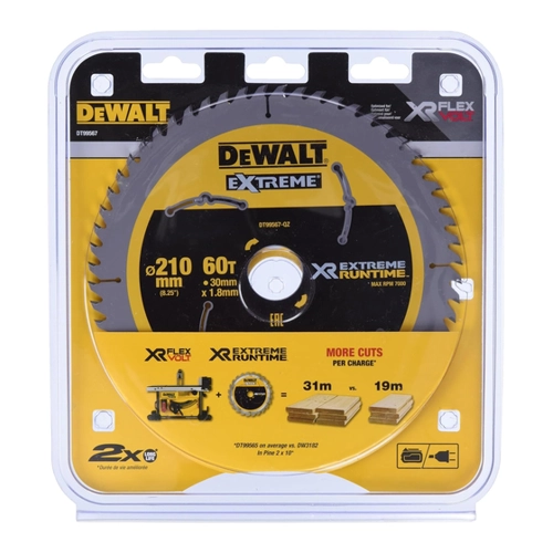 Bild von DeWALT Akku-Tischkreissägeblatt DT995 Extreme Runtime XR - für FlexVolt DCS7485 Größe:210/30mm 24WZ/FZ