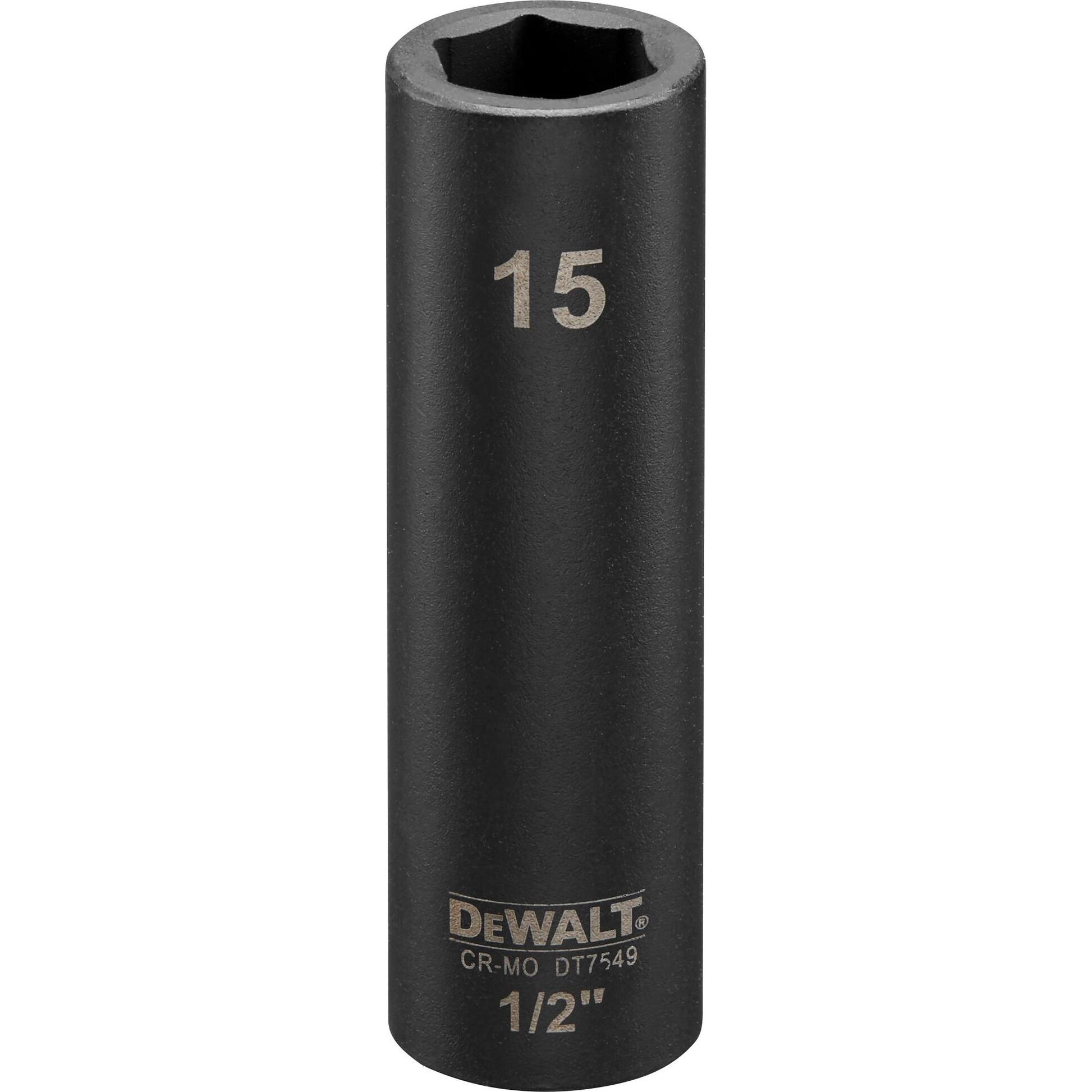 Bild von Dewalt Steckschlüssel Extreme Impact 1/2" lang DT7549 (15mm Ø, 78mm Länge, extrem robust und schlagfest, bis 300 Nm+ geeignet, mit gelaserten Größenangaben)