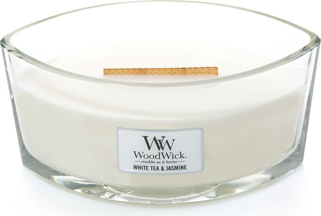 Bild von WoodWick Ellipsenförmige Duftkerze mit knisterndem Docht, White Tea & Jasmine, bis zu 50 Stunden Brenndauer, 454g