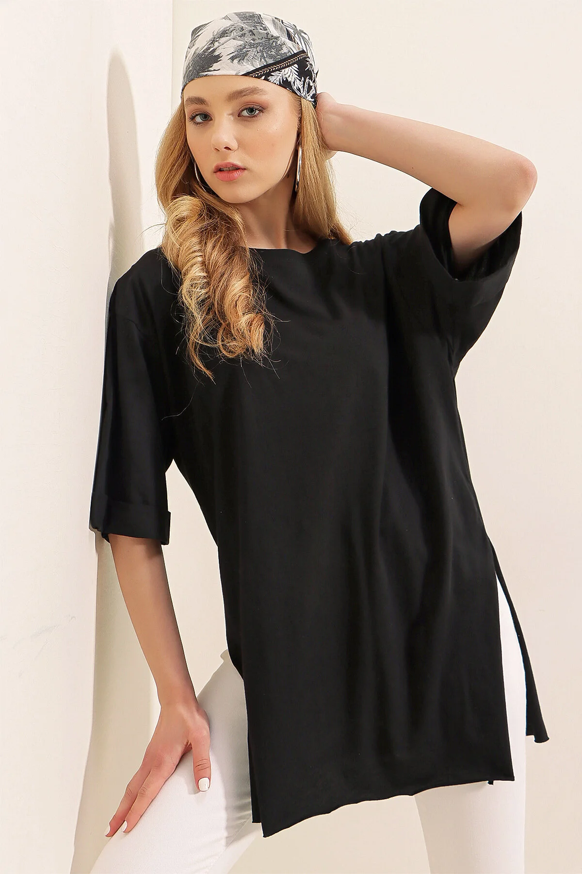 Bild von Bigdart 4123 Geschlitztes Oversize-t-shirt – Schwarz für Damen - 40