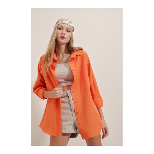 Bild von Bigdart 3900 Übergroßes Langes Basic-Hemd – Orange für Damen - 50