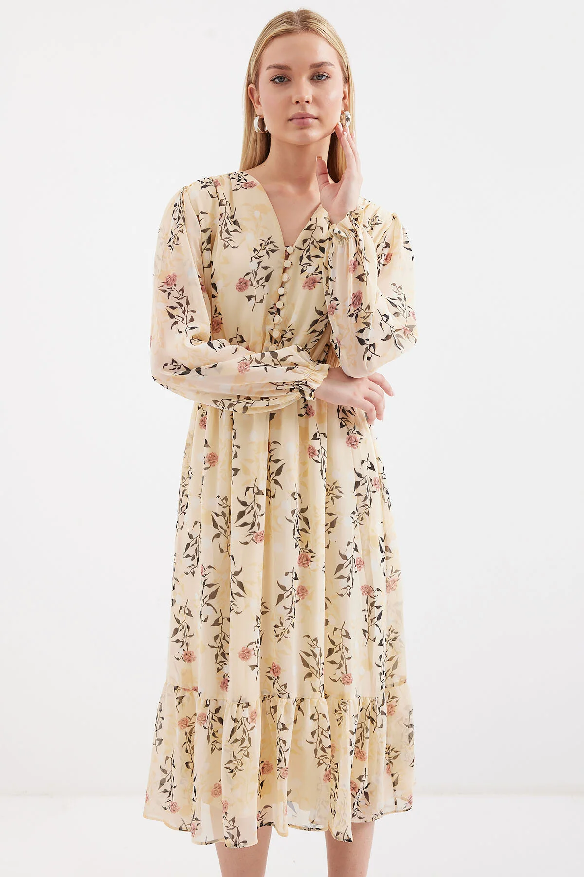 Bild von Bigdart 2137 Gemustertes Chiffonkleid – Creme für Damen - 36