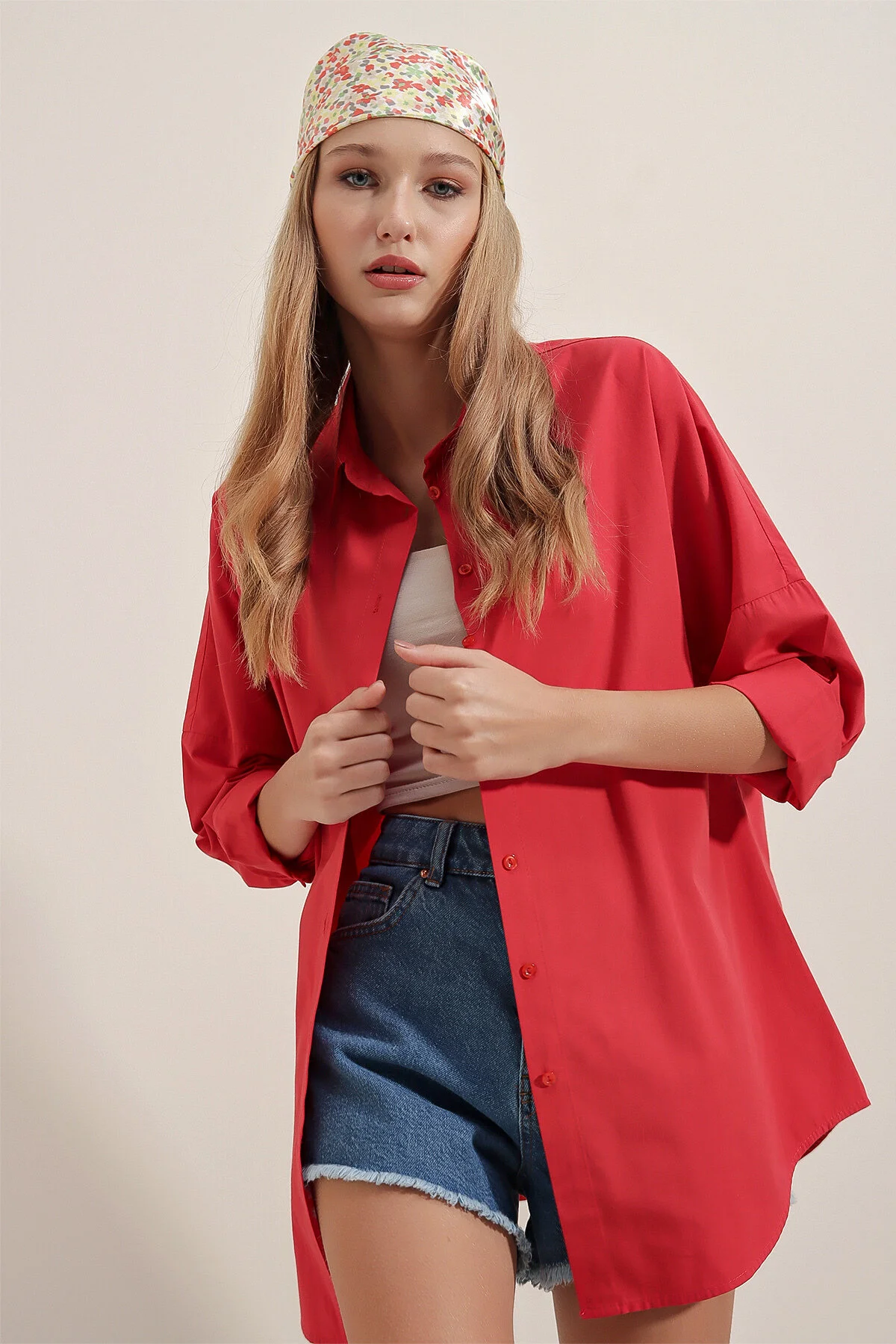Bild von Bigdart 3900 Oversize-lang-basic-hemd – Rot für Damen - 34