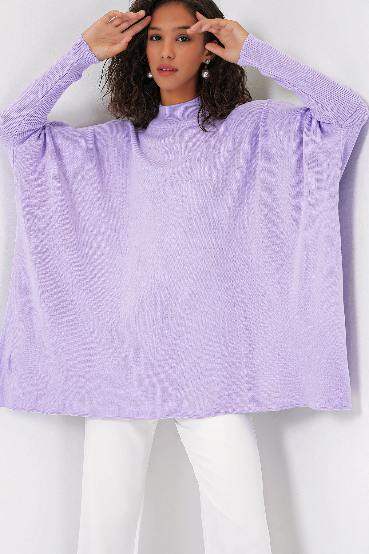 Bild von Bigdart 15783 Modell Fliederfarbener Poncho-pullover Mit Schlitz für Damen - Standard
