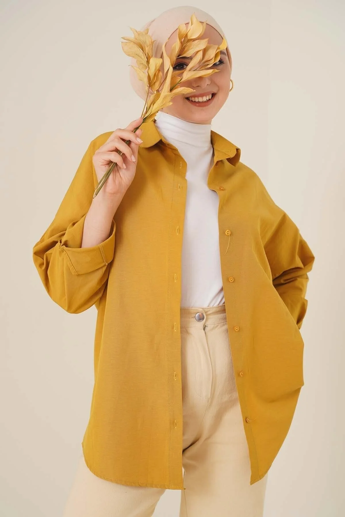 Bild von Bigdart 103901 Übergroßes Basic Hijab-shirt Senfgelb für Damen - 36
