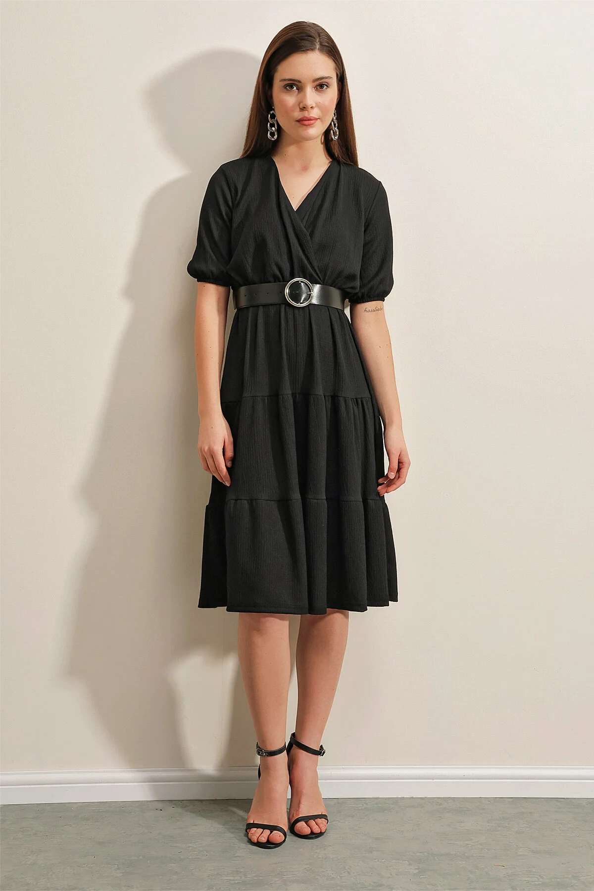 Bild von Bigdart 2377 Strickkleid Mit Gürtel – Schwarz für Damen - 36
