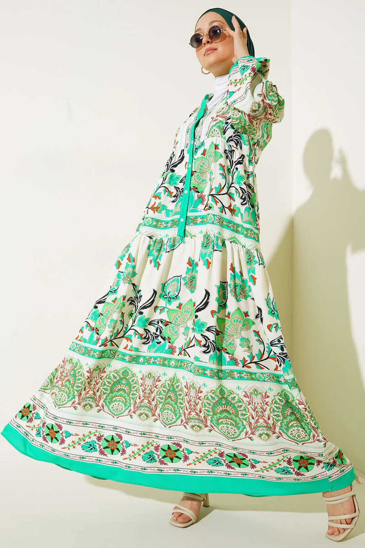 Bild von Bigdart Grünes, Authentisch Gemustertes Kleid 2423 für Damen - 42