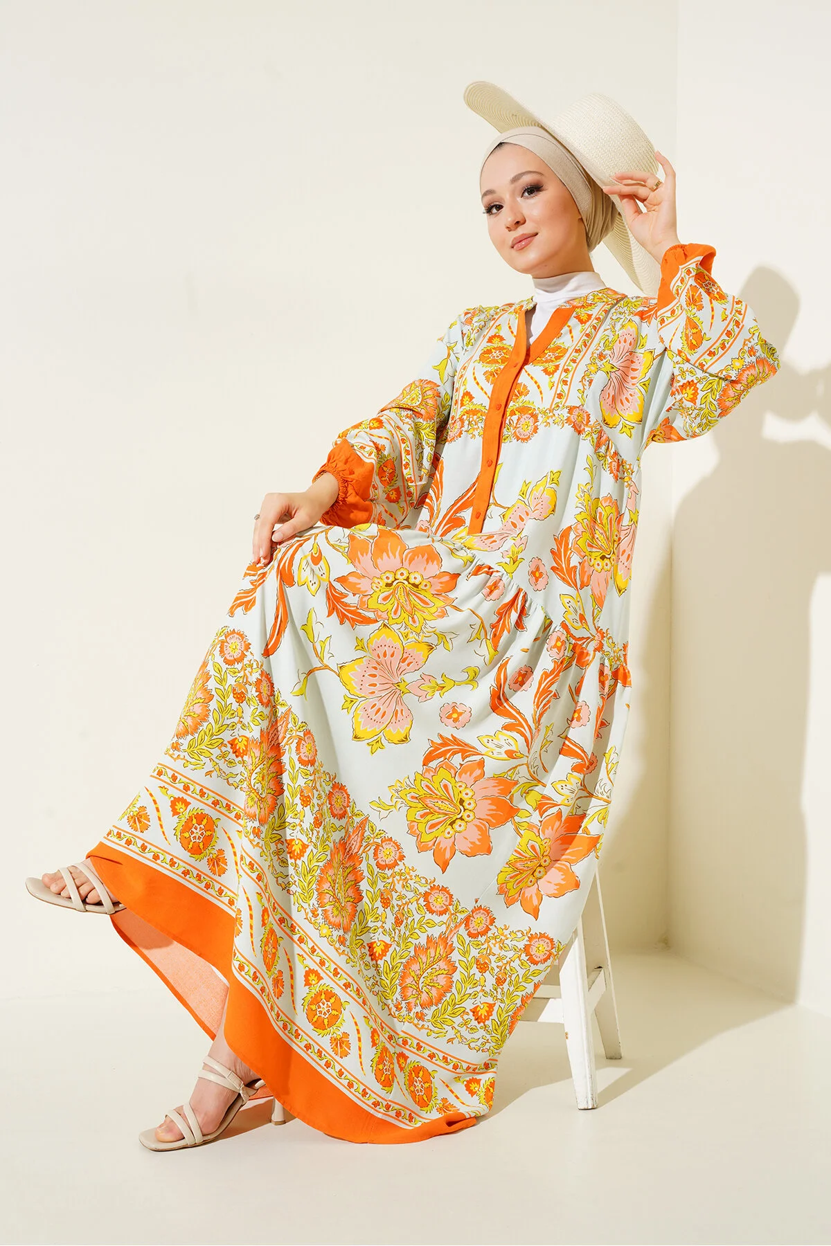 Bild von Bigdart Authentisches, Gemustertes Orangefarbenes Kleid, Modell 2423 für Damen - 38