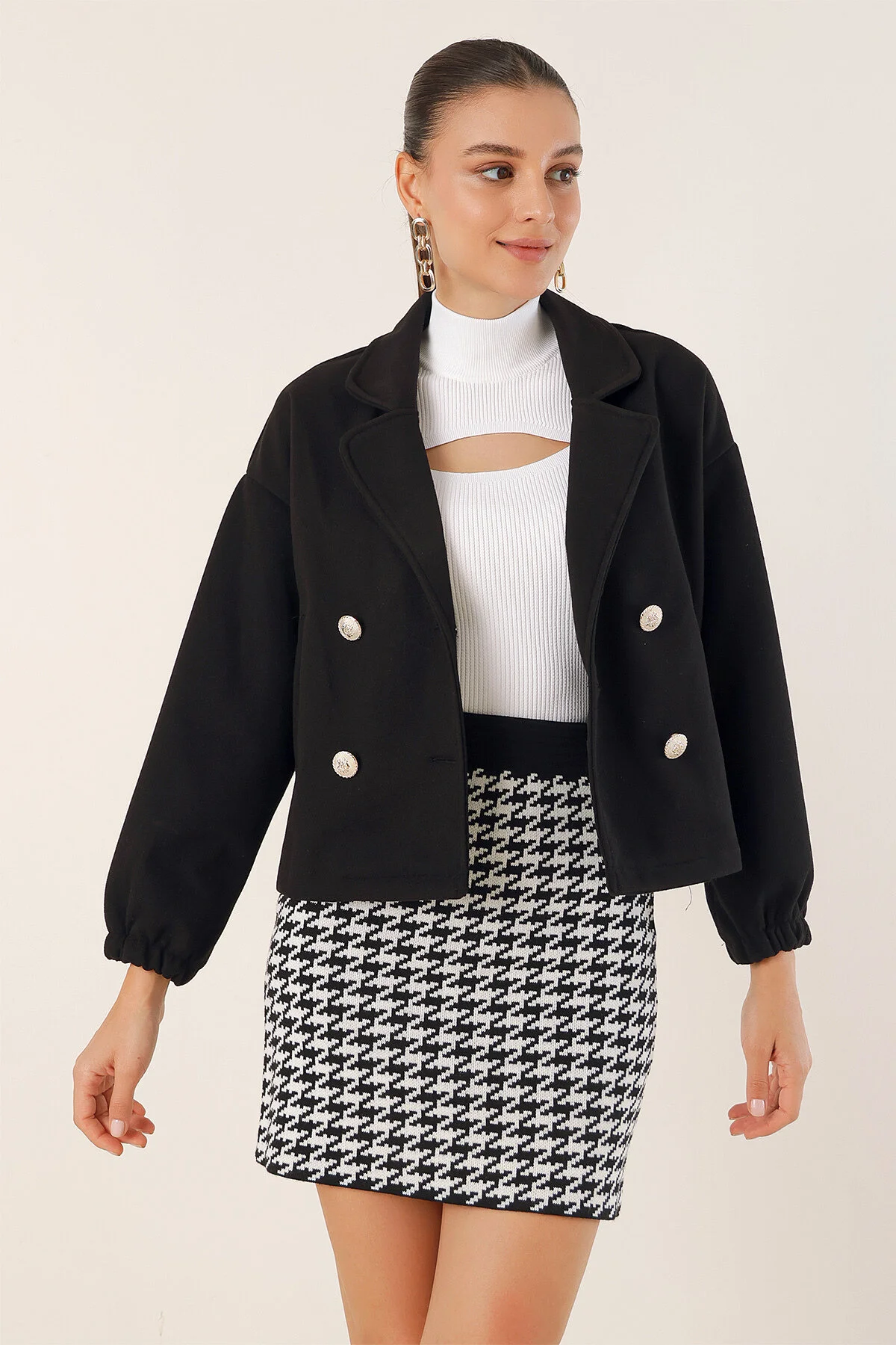 Bild von Bigdart 9117 Crop-jacke Mit Zweireihigem Kragen – Schwarz für Damen - 42