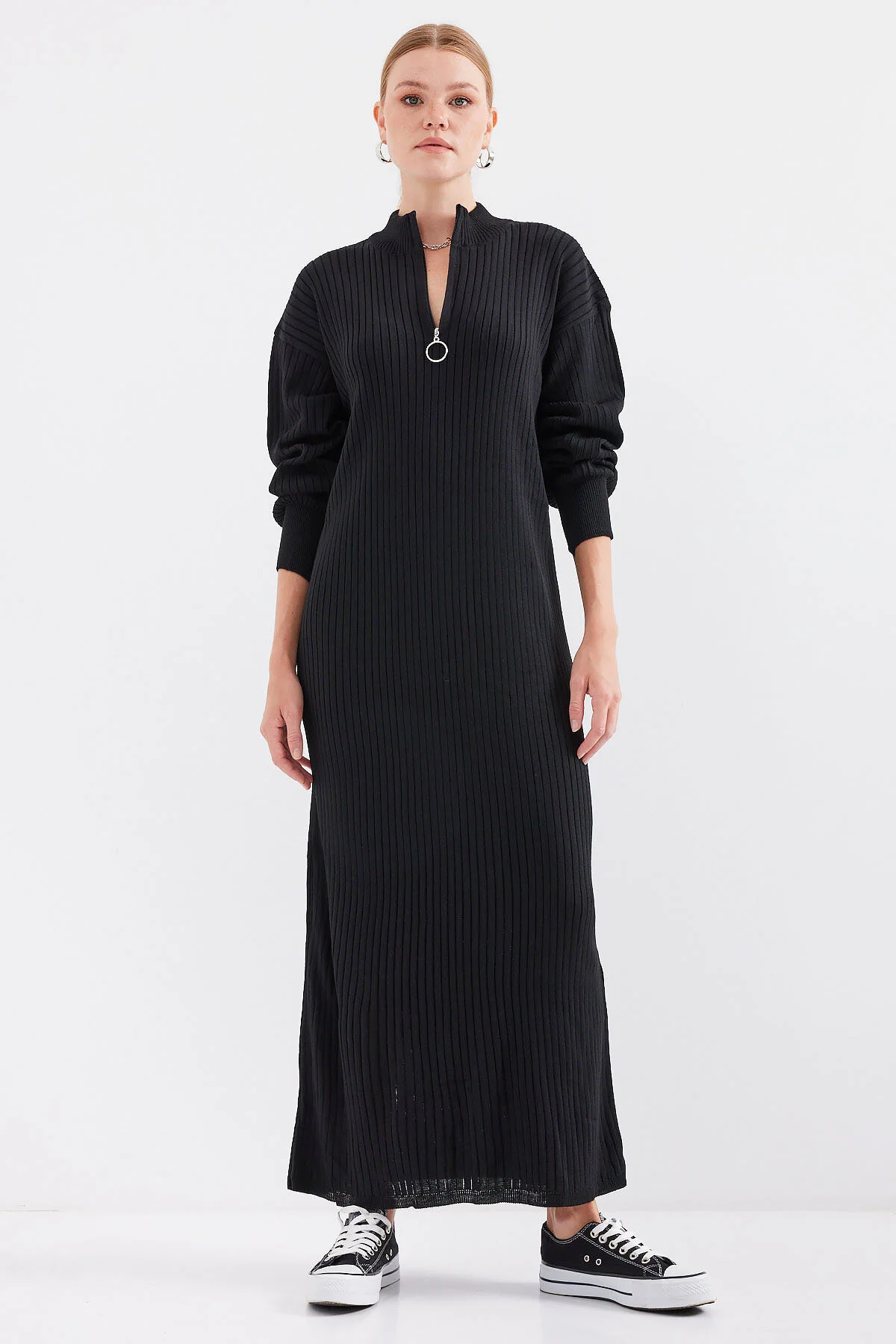 Bild von Bigdart 15839 Langes Strickkleid Schwarz für Damen - Standard