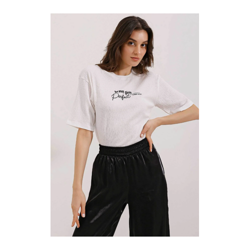 Bild von Bigdart 0472 Bedrucktes Oversize-Strick-T-Shirt für Damen - Weiß