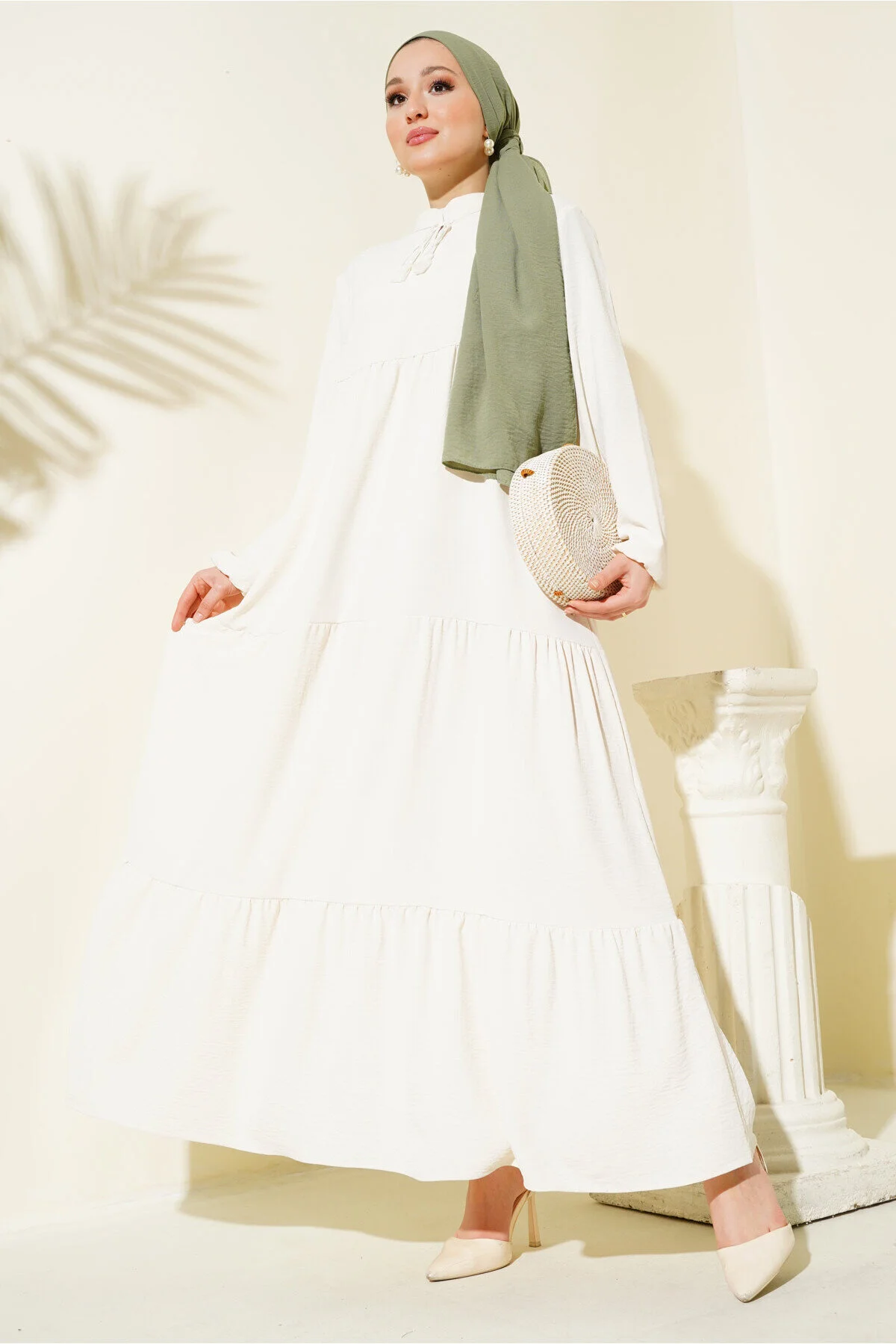 Bild von Bigdart 1627 Hijab-kleid Mit Kragen Und Schnürung – Creme für Damen - 38