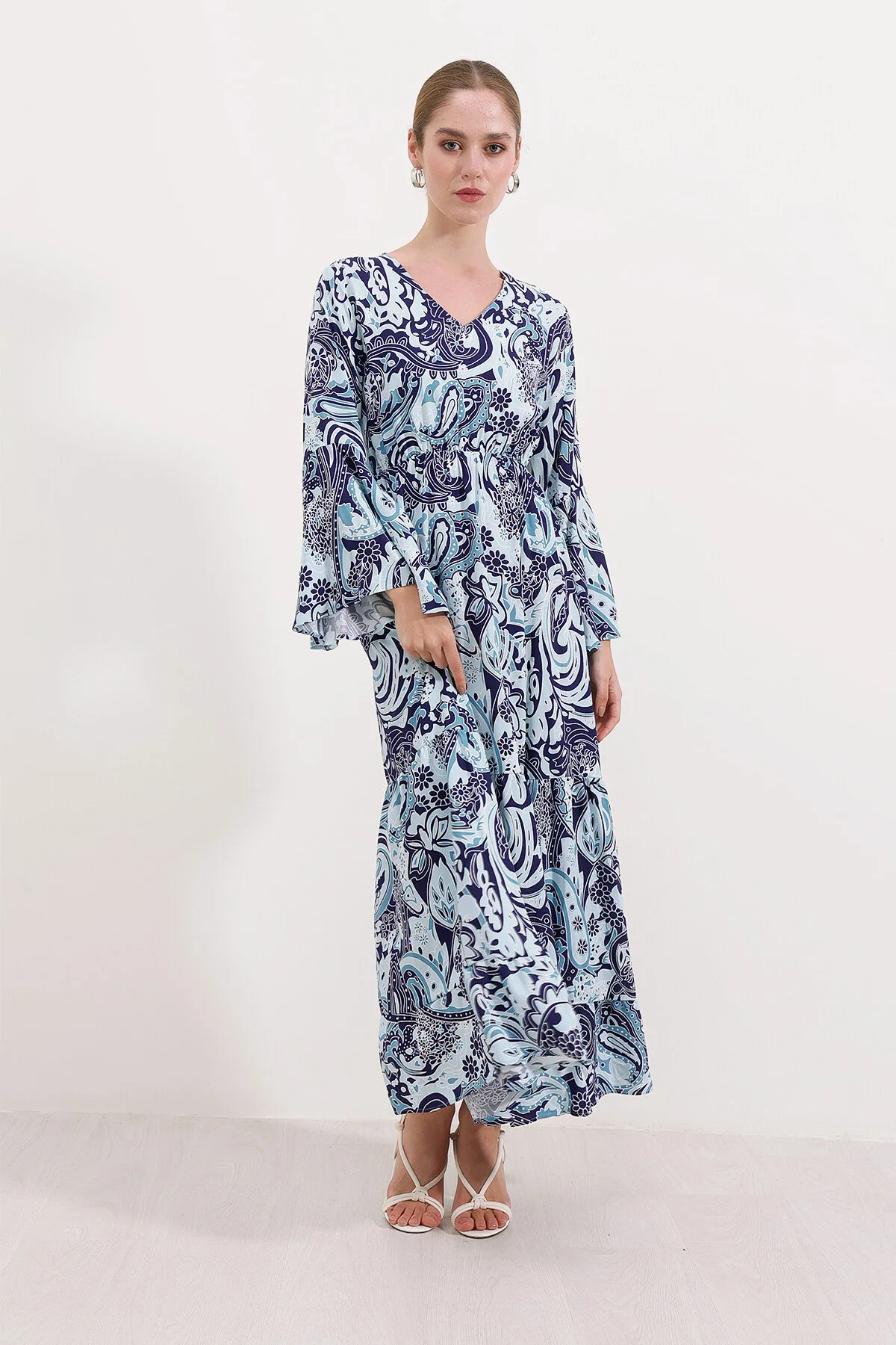 Bild von Bigdart 2454 Gemustertes Langes Kleid Marineblau für Damen - 38