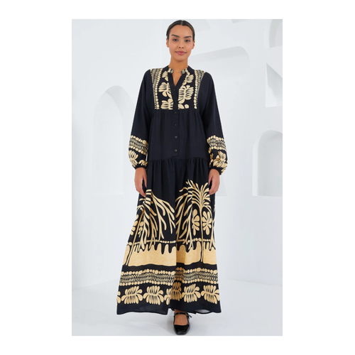 Bild von Bigdart Schwarzes und Senffarbenes Viskose-Hijab-Kleid 2423 für Damen - Größe 38