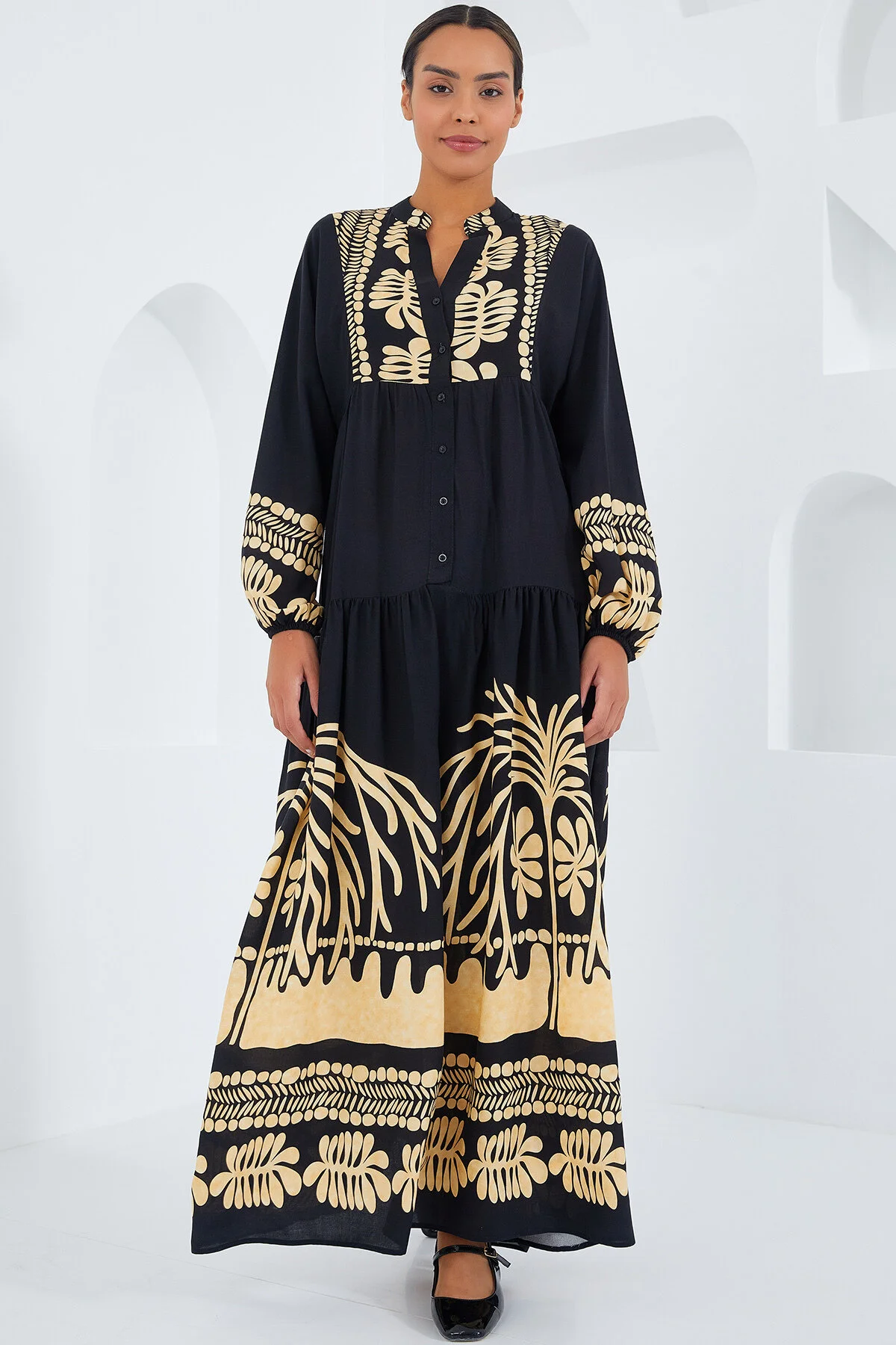 Bild von Bigdart Schwarzes, Senffarbenes Viskose-hijab-kleid 2423 für Damen - 46