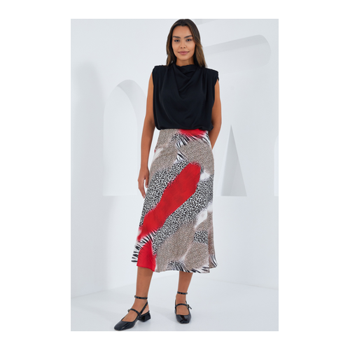 Bild von Bigdart Rot-schwarz Gemusterter Satinrock 15806 für Damen - 40