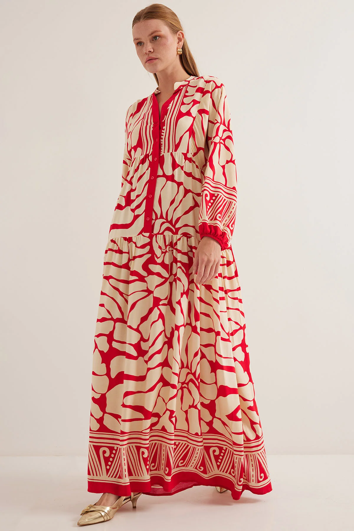 Bild von Bigdart Rot-beiges Viskose-hijab-kleid 2423 für Damen - 40