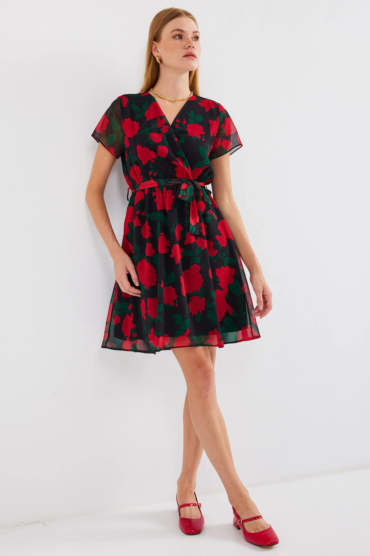 Bild von Bigdart Modell 2502 Schwarzes Chiffonkleid, Kurze Ärmel Und Aufdruck für Damen - 40