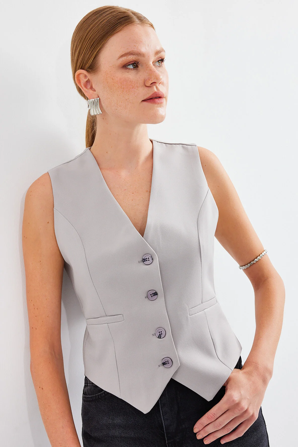 Bild von Bigdart 6796 Modell Graue Kurze Gewebte Weste für Damen - 38