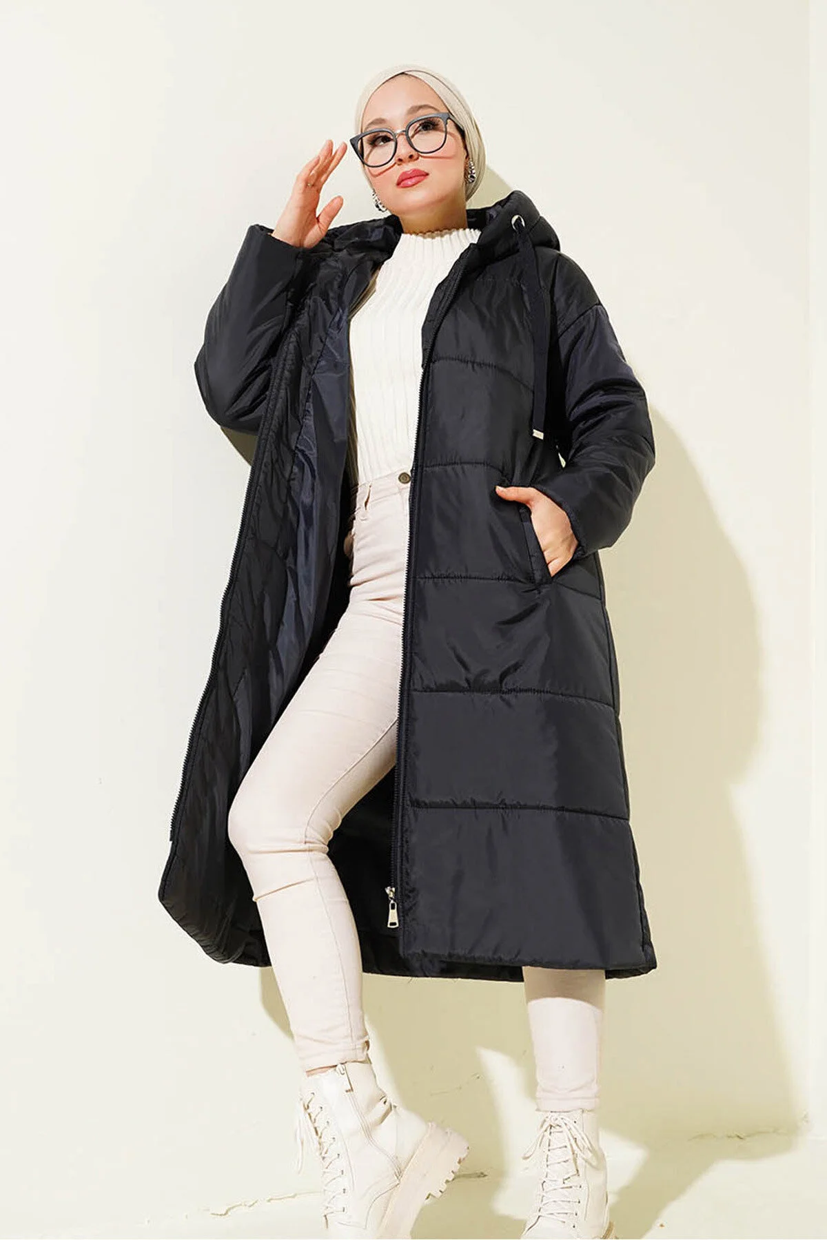 Bild von Bigdart T5120 Langer, Aufblasbarer Hijab-mantel Mit Kapuze – Marineblau für Damen - 40