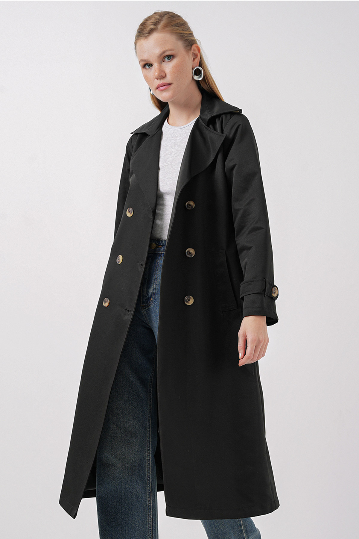 Bild von Bigdart 5940 Langer Trenchcoat Mit Zweireihigem Kragen – Schwarz für Damen - 42