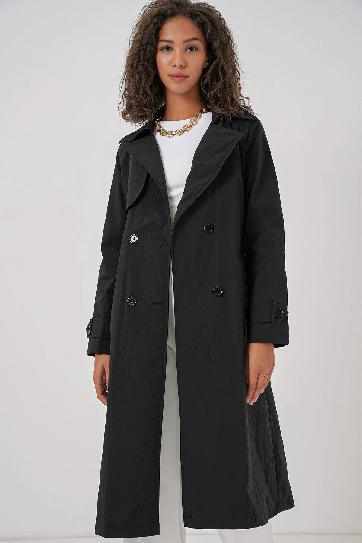 Bild von Bigdart 5938 Zweireihiger Trenchcoat Mit Kragen – Schwarz für Damen - 36
