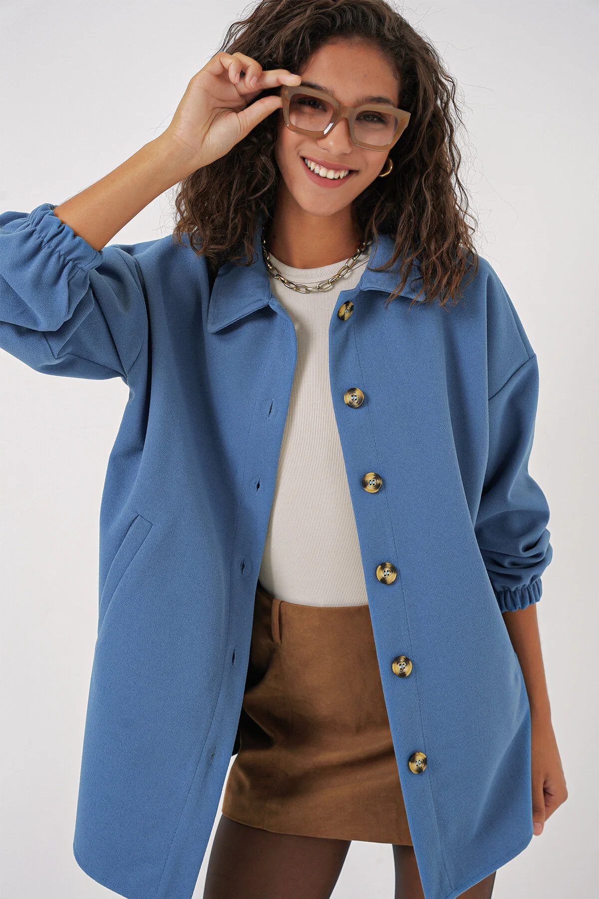 Bild von Bigdart Indigo-oversize-hemd Mit Taschen, Modell 0674 für Damen - 36