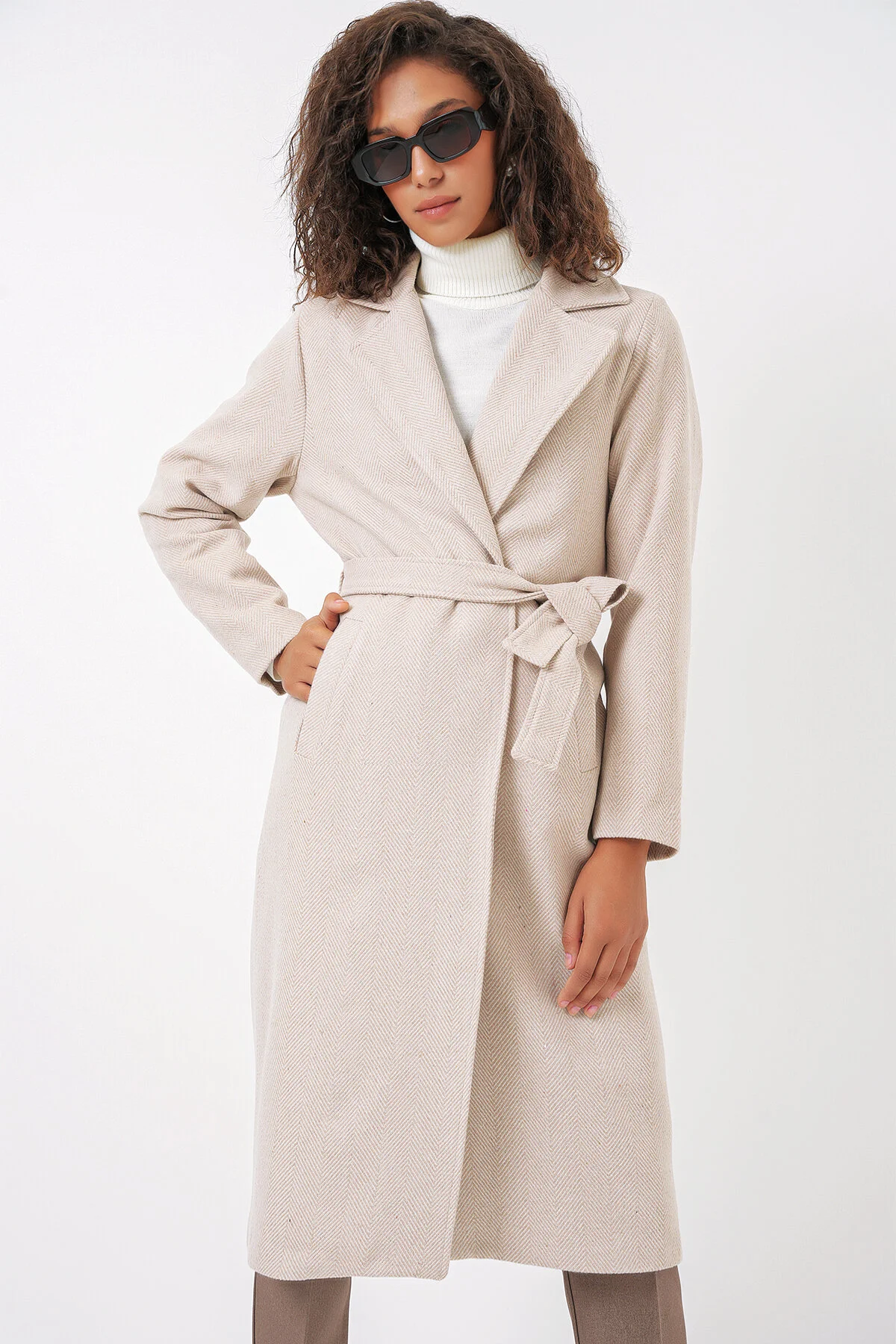Bild von Bigdart 9118 Kaschmirmantel Mit Zweireihigem Kragen – Creme für Damen - 38