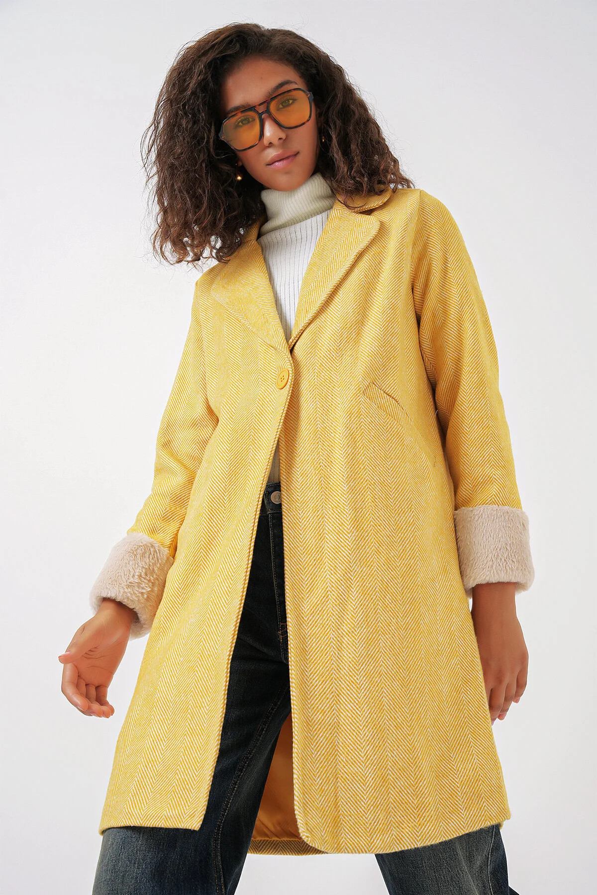 Bild von Bigdart 9085 Fischgräten-kaschmirmantel – B.yellow für Damen - 42