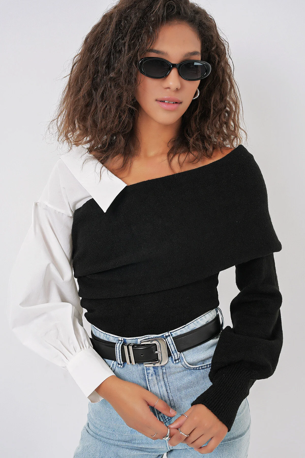 Bild von Bigdart 15916 Hemd Detaillierte Strickwaren Bluse Pullover Schwarz für Damen - Standard
