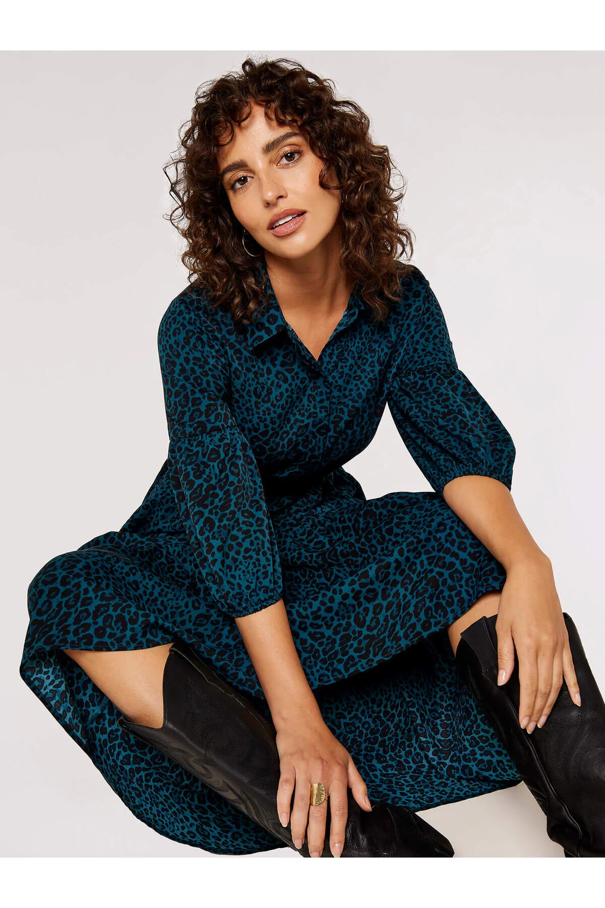 Bild von Apricot Maxikleid Mit Tiermuster für Damen - XL