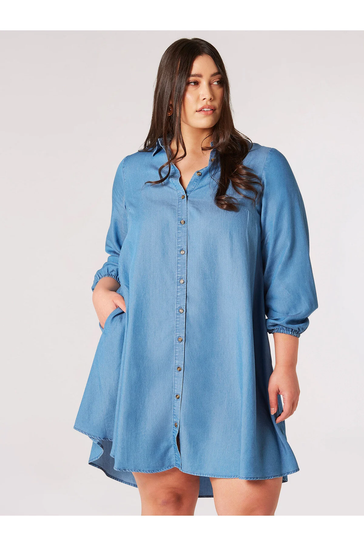 Bild von Apricot Denim Hemdblusenkleid für Damen - 5XL