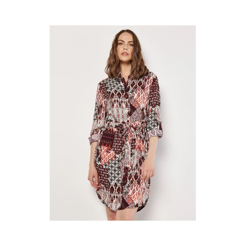 Bild von Apricot Tribal Ikat Patchwork Hemdkleid für Damen - XL