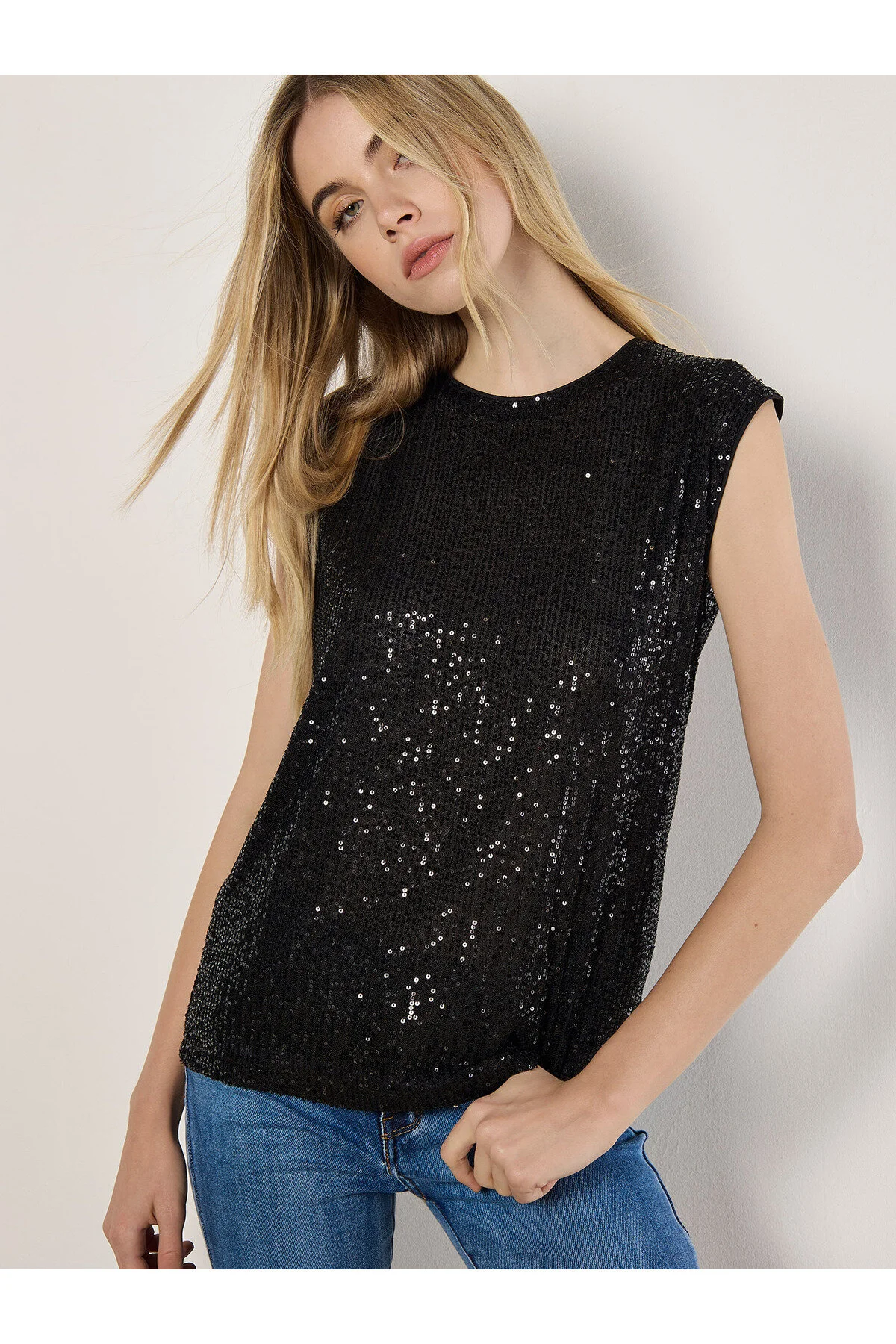 Bild von Apricot Ärmelloses Pailletten-top für Damen - S