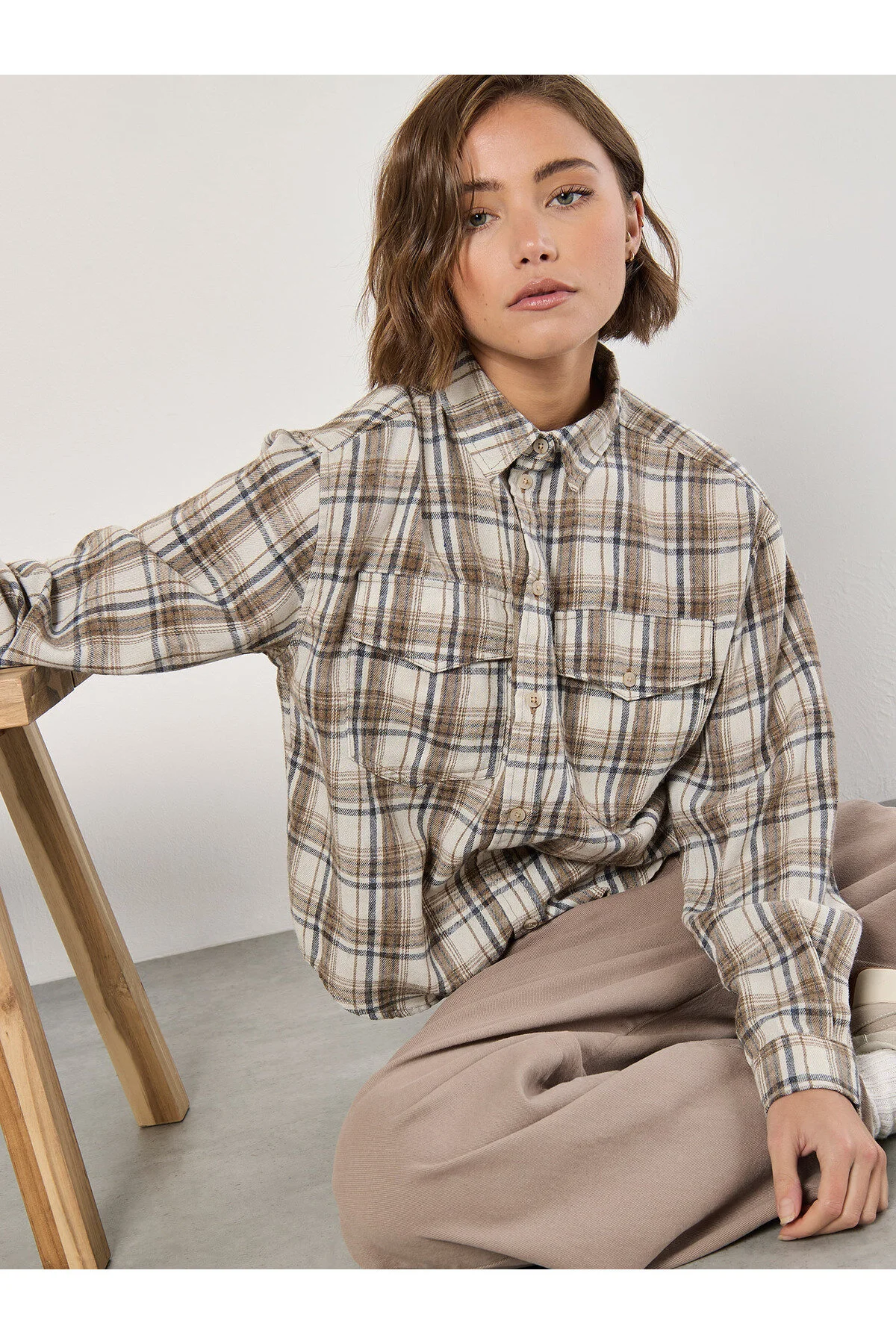 Bild von Apricot Hemdbluse Cropped Bluse, mit Karomuster