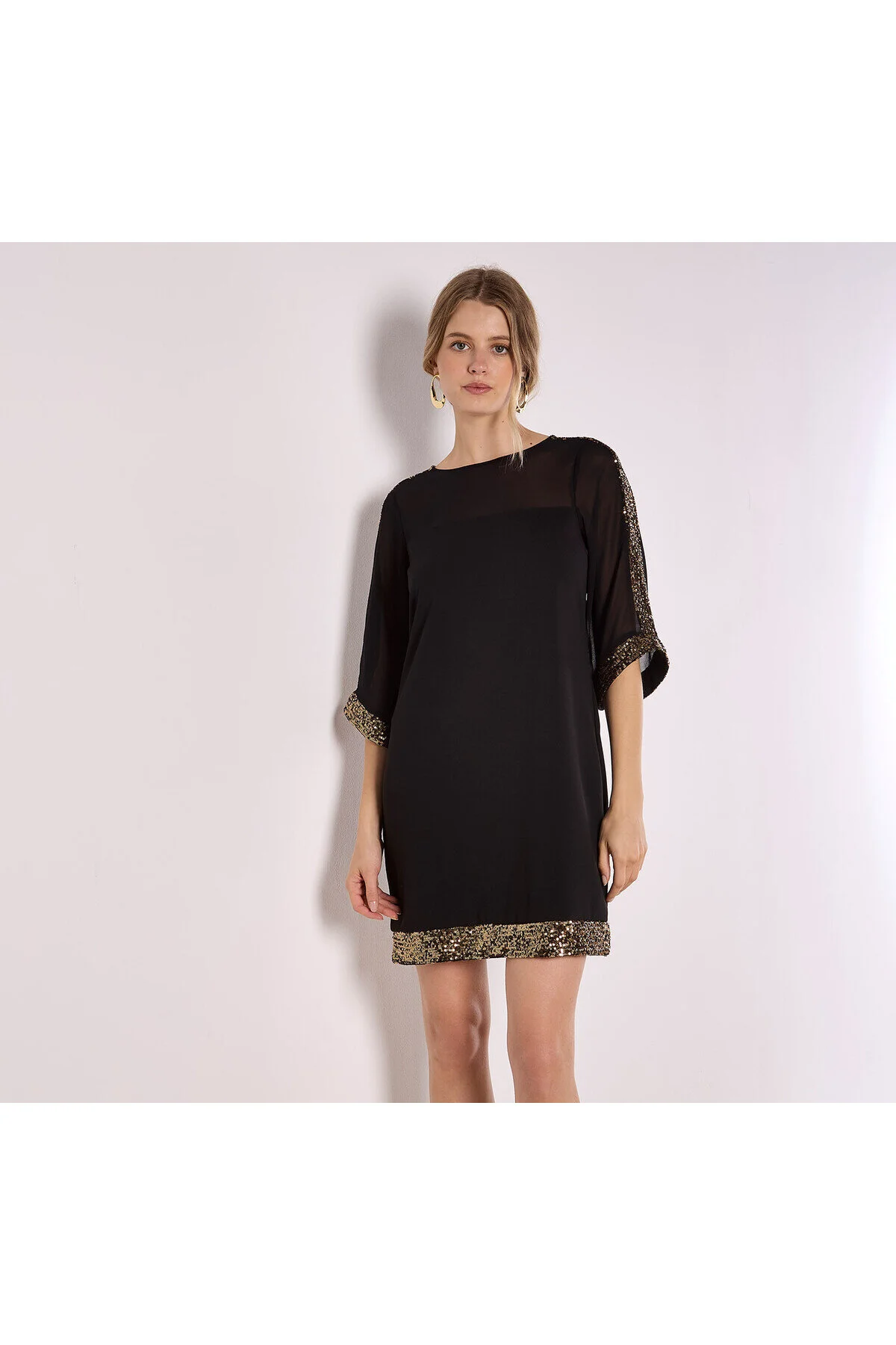 Bild von Apricot Partykleid Kimono-Ärmel-Kleid, mit Pailletten