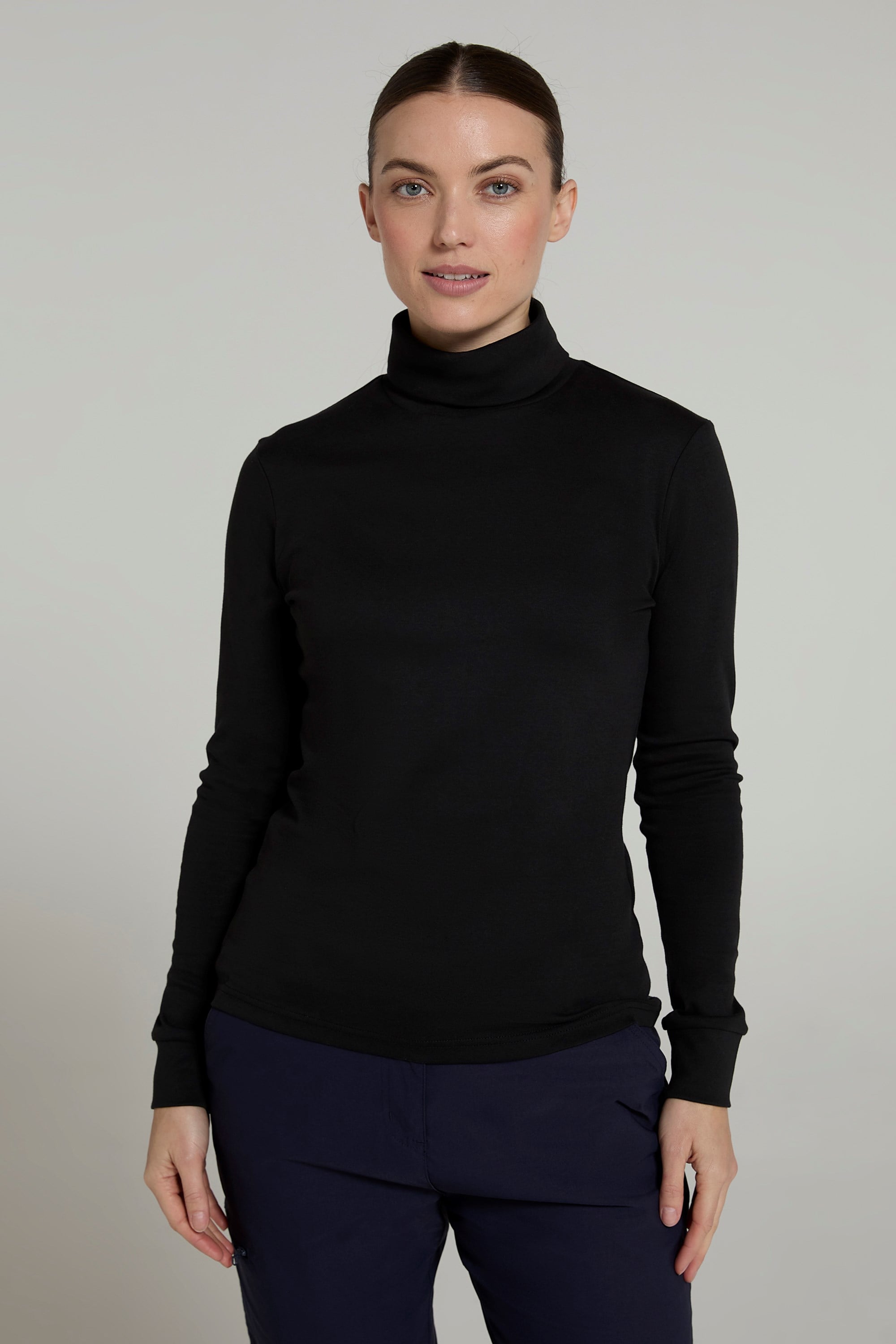 Bild von Mountain Warehouse Meribel Damen Unterhemd Rolli Thermounterwäsche Skiunterwäsche Langarmshirt mit Rollkragen Winter Baselayer Schwarz Damengröße EU 36