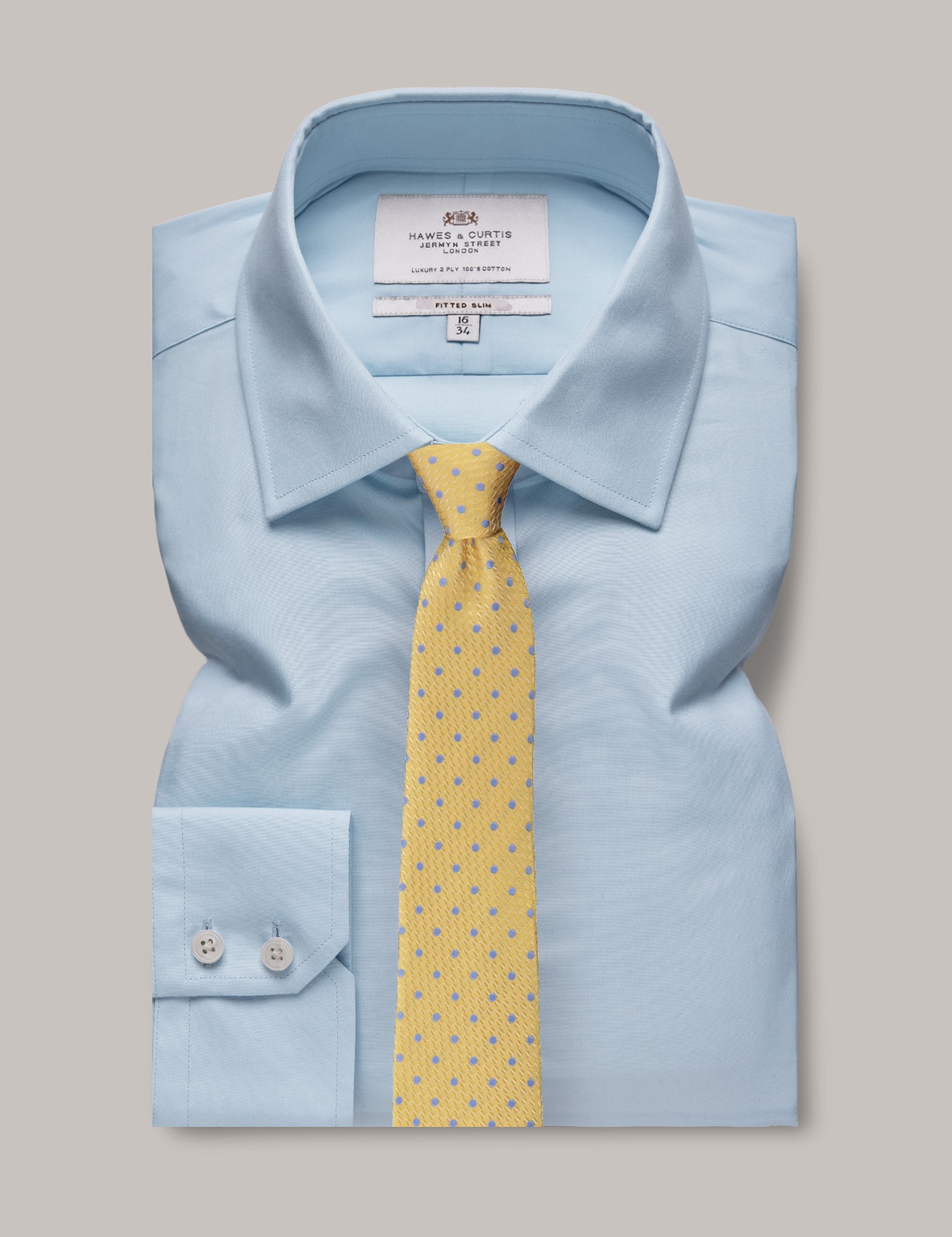 Bild von Hawes & Curtis Businesshemd – Slim Fit – Kent Kragen – Mittelblau Popeline Blau Baumwolle Uni Men's