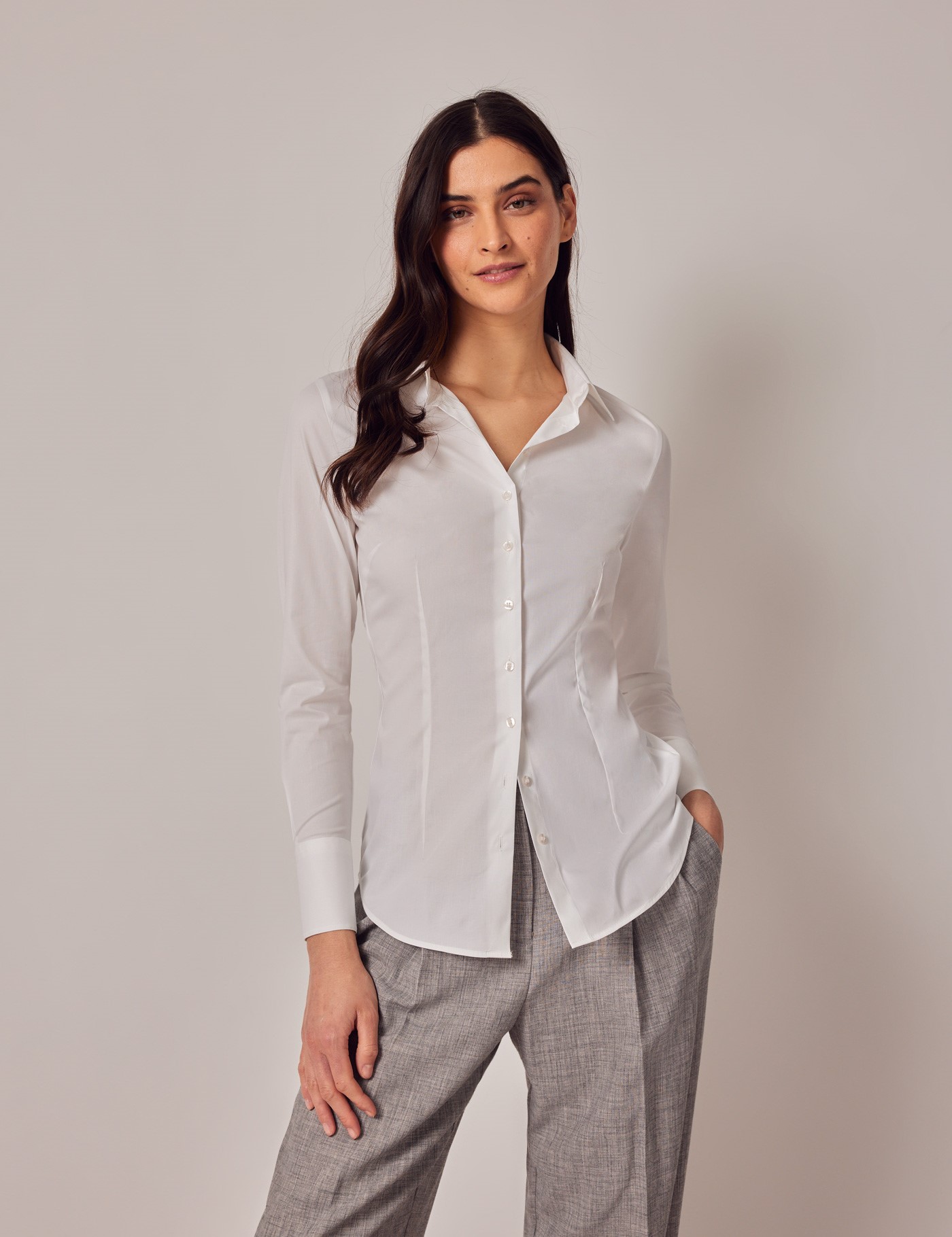Bild von Hawes & Curtis Stretch-Bluse – Slim Fit – Weiß Weiss Baumwollstretch Uni Women's
