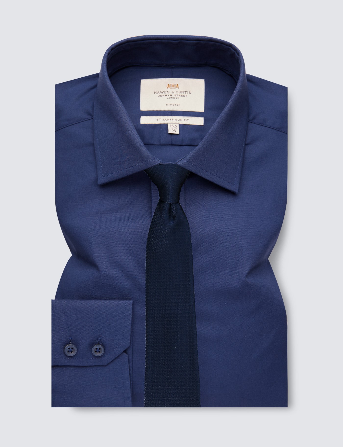 Bild von Hawes & Curtis Business Hemd – Slim Fit – Kent Kragen – Baumwollstretch marine Marineblau Uni Men's
