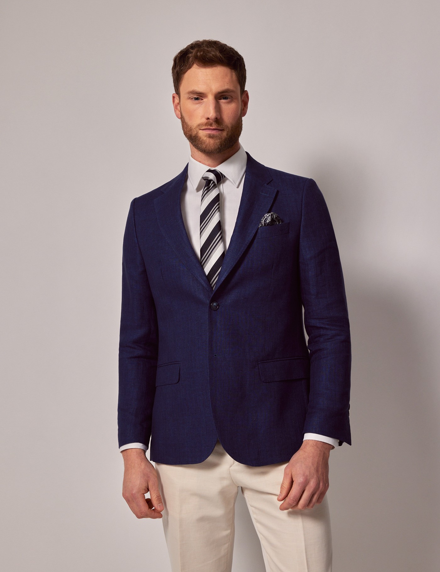 Bild von Hawes & Curtis Anzugsakko - Tailored Fit - Fischgrat königsblau - 100% Leinen - 2-Knopf Einreiher - gefüttert - Seitenschlitze Royal Blau Uni Men's