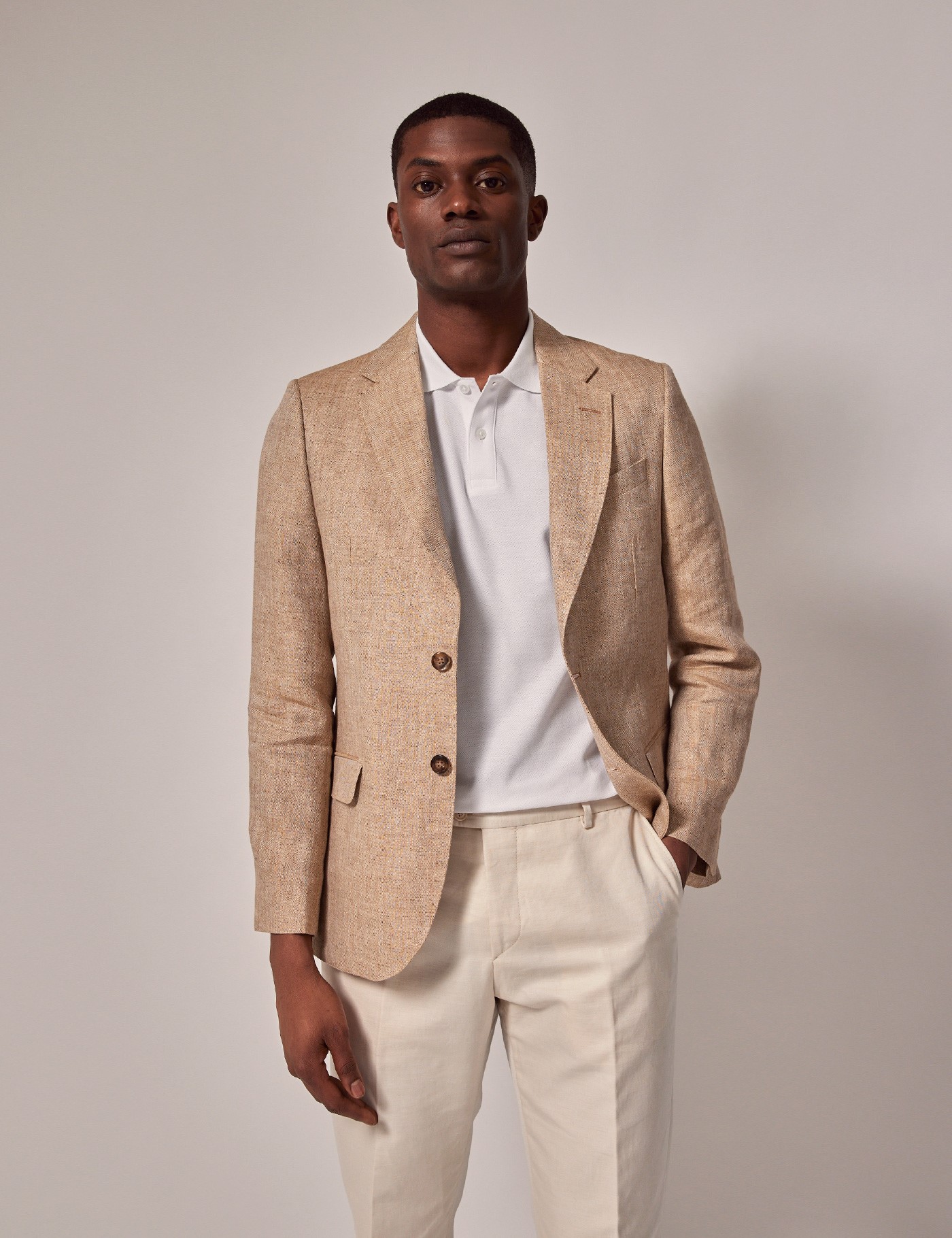 Bild von Hawes & Curtis Anzugsakko - Tailored Fit - Fischgrat beige - 100% Leinen - 2-Knopf Einreiher - gefüttert - Seitenschlitze Uni Men's