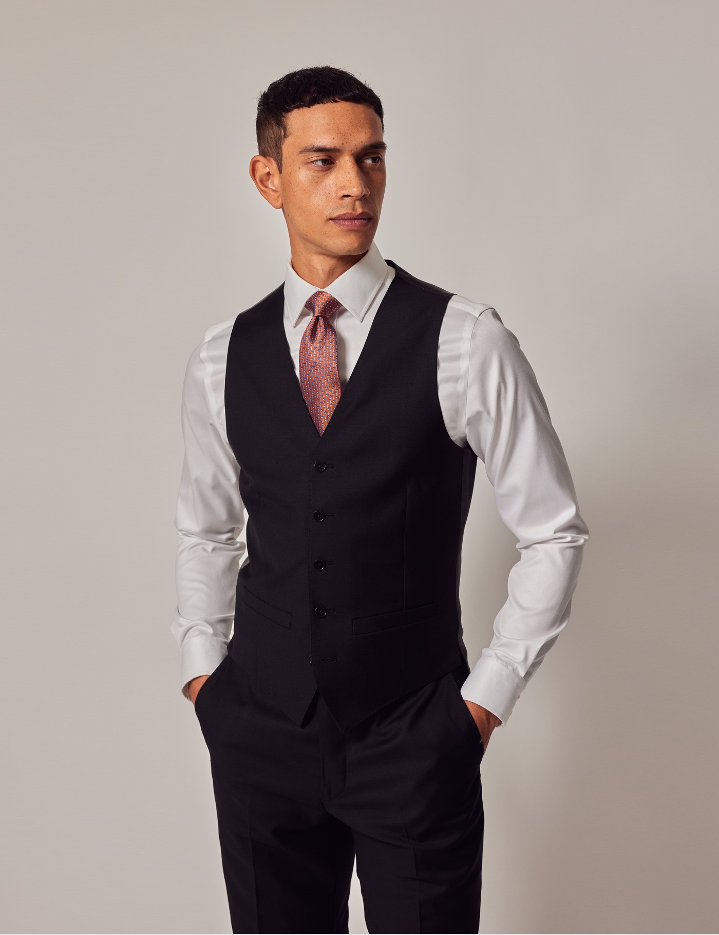 Bild von Hawes & Curtis Weste - Slim Fit - 100S Wolle- Twill schwarz Wolle Uni Men's
