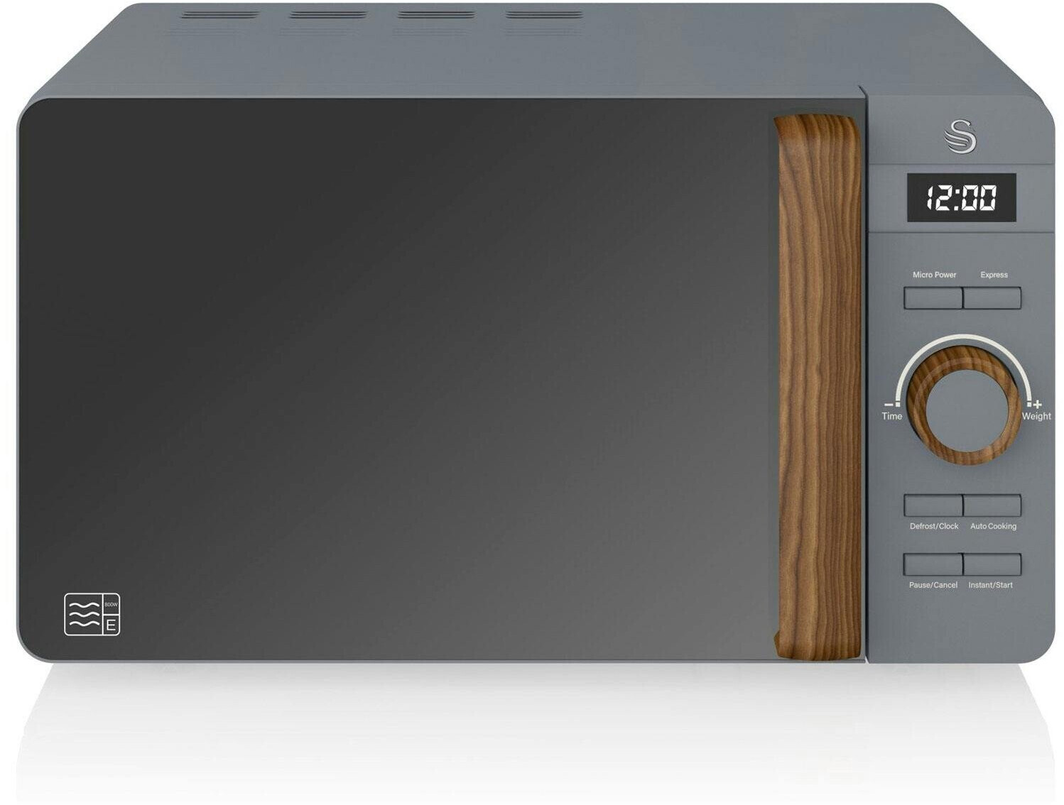 Bild von Swan Nordic Digitale Mikrowelle 20 l, 6 Betriebsstufen, 800 W Leistung, 30 Minuten Timer, einfache Reinigung, Auftau-Modus, modernes Design, Holz-Effekt, grau matt