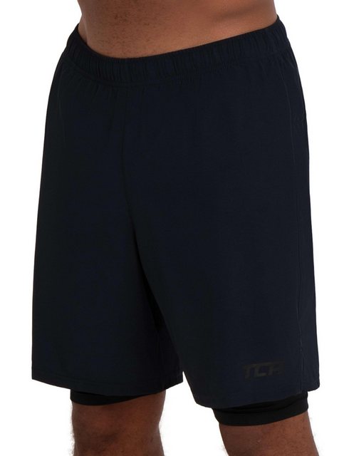 Bild von TCA Ultra Sporthose Herren kurz 2 in 1 mit Tasche - Kurze Sport Shorts Trainingshose mit Taschen - Laufhose mit Kompressions Innenhose und Reißverschluss Handytasche - Schwarz, L