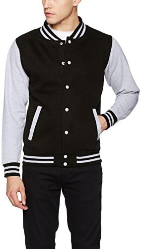 Bild von Just Hoods by AWDis Herren Jacke Varsity Jacket, Multicoloured (Jet Black/Heather Grey), XS
