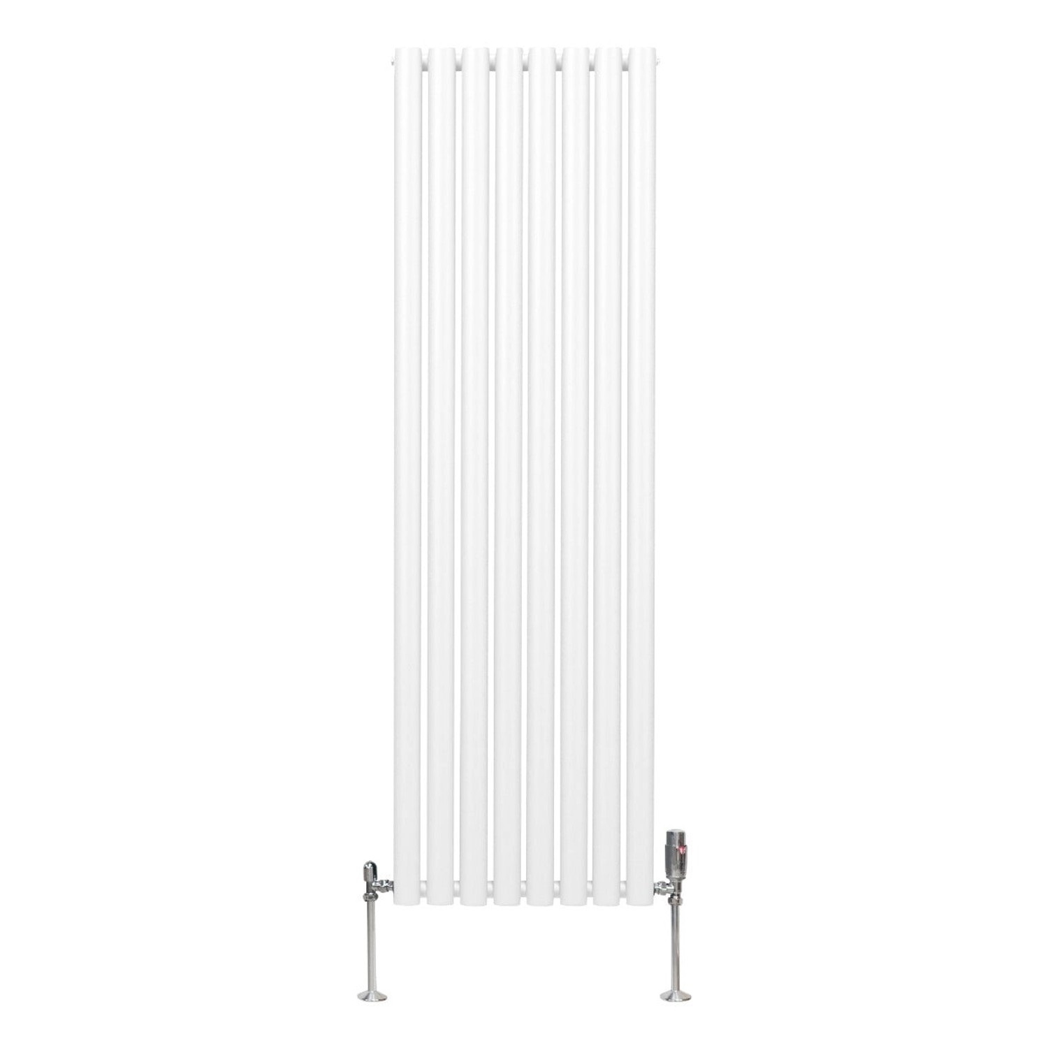 Bild von Monstershop Oval Röhrenheizkörper & Chrom Thermostatventile 1600mm x 480mm Weiß